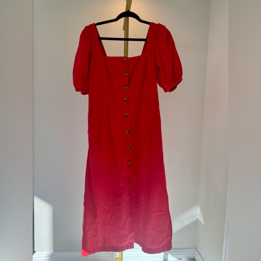 Old Navy Vibrant Red Midi Dress with Buttons - Picture 2 of 6